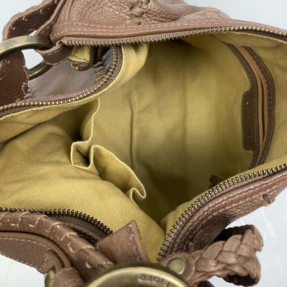 Isabella Fiore | Whip Flashback Audra Brown Pebble Leather Studded Hobo Handbag - Picture 6 of 11